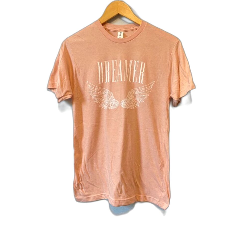 Tultex Pink Dreamer Graphic Tee Angel Wings Casual Streetwear Boho T-ShirtSize M - Picture 2 of 5